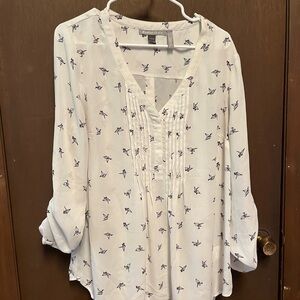 Daniel Rainn White Maternity Blouse with Bird Print